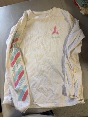 Jeffree Star White Long Sleeve Tee with Pink & Teal Star Graphic